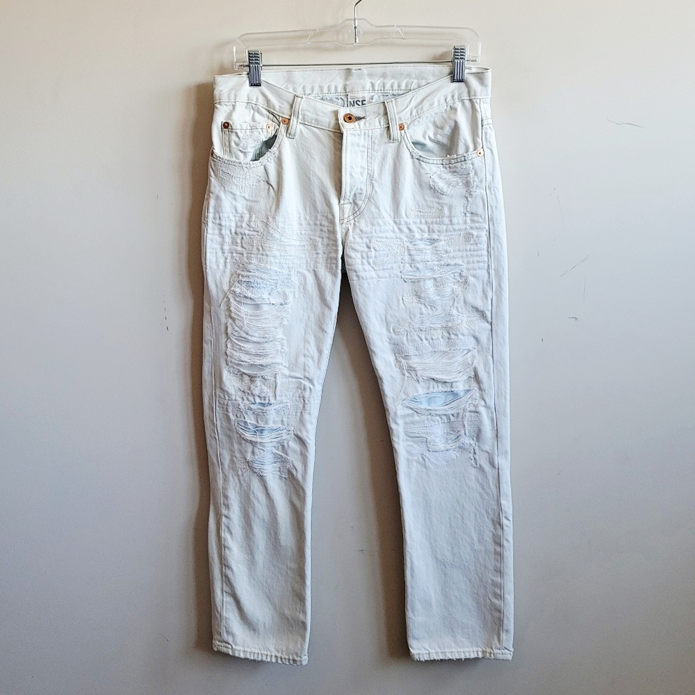 NSF White‎ Straight Slouch Boyfriend Jeans Distressed Straight Denim